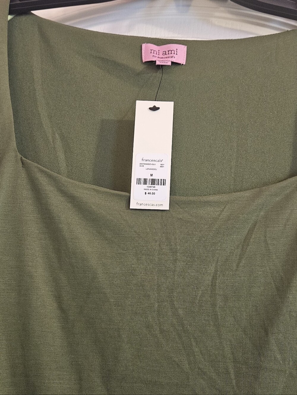 2 For $20 🎊 NWT Francesca's Olive Green Ruched Long Sleeve Mini Dress - Picture 3 of 7